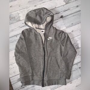 Nike Kids Gray Full-Zip Hooded Sweatshirt with White Logo